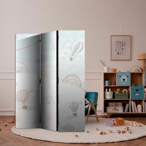 Paravent - Balloons in the Sky - Balloons in Pastel Colors Flying in a Cloudy Sky - Among Rainbows and Stars