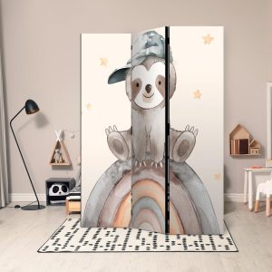 Paravent - Happy Sloth - Sloth in Muted Colors - Wearing a Cap - Sitting on a Rainbow Among the Stars