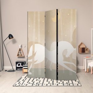 Paravent - Moonlit Steeds - Horses Galloping Among Trees on a Starry Night