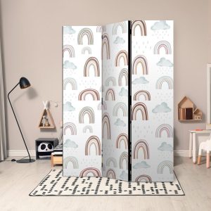 Paravent - Rainbows and Clouds - Rainbows of Various Sizes in Muted Colors Among Rain Clouds in a Pale Blue Shade