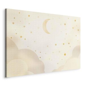 Tableau - Bright Night - Moon Accompanied by Many Stars on a Light Background