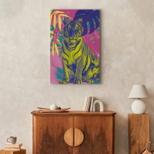 Tableau - Colorful Tiger - Intense Colors of a Tiger Surrounded by Tropical Plants