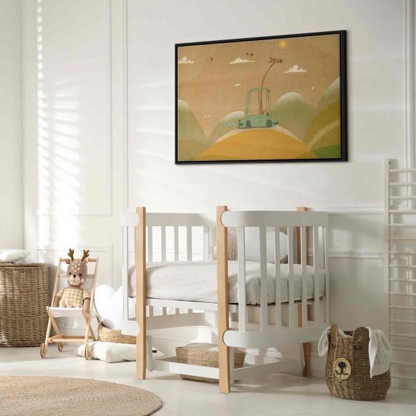 Tableau - Dreamy Traveler - A Cheerful Giraffe Driving a Car on a Sunny Day