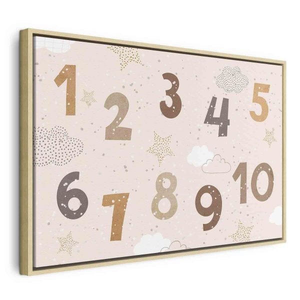 Tableau - Jumping Numbers - Numbers in a Subdued Beige-Brown Hue Among Snowflakes Stars and Clouds