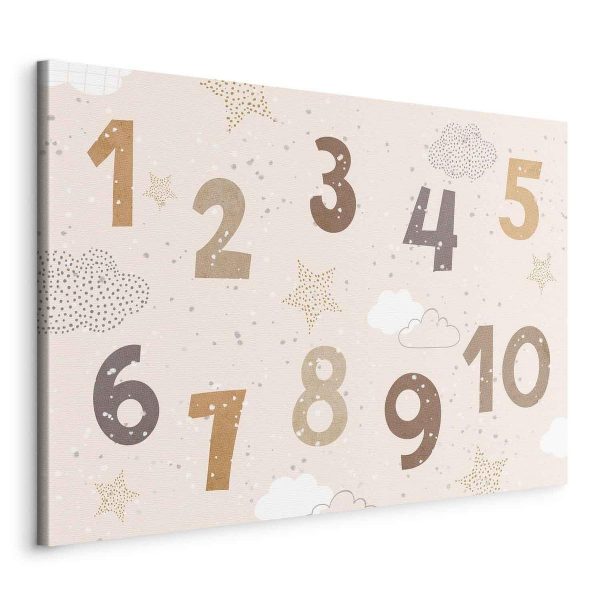 Tableau - Jumping Numbers - Numbers in a Subdued Beige-Brown Hue Among Snowflakes Stars and Clouds