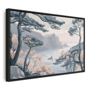 Tableau - Mountainous Coast with Trees and Rocks in Light Pastel Blues