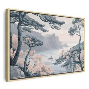 Tableau - Mountainous Coast with Trees and Rocks in Light Pastel Blues