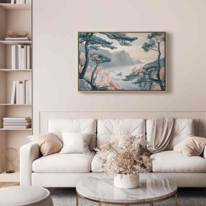 Tableau - Mountainous Coast with Trees and Rocks in Light Pastel Blues