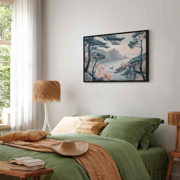 Tableau - Mountainous Coast with Trees and Rocks in Light Pastel Blues