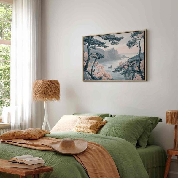 Tableau - Mountainous Coast with Trees and Rocks in Light Pastel Blues