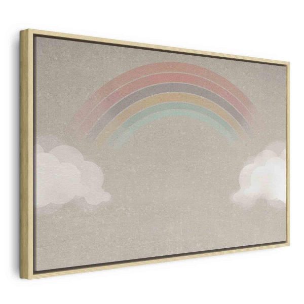 Tableau - Rainy June - Colorful Rainbow Emerging from Clouds on a Bright Background
