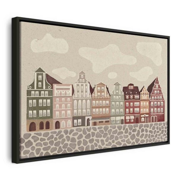 Tableau - Salt Square - Colorful Illustrated Townhouses Against a Cloudy Sky Background