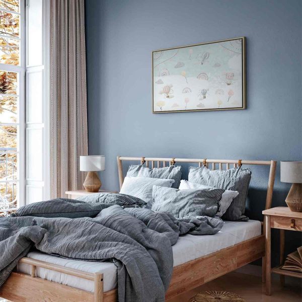 Tableau - Sky with Balloons - Balloons in Subdued Colors Flying in the Sky Among Clouds Rainbows and Stars