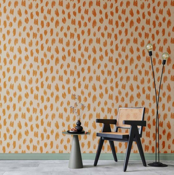 Tapisserie murale - Drawn Pattern in Dots and Spots - in shades of orange and ecru