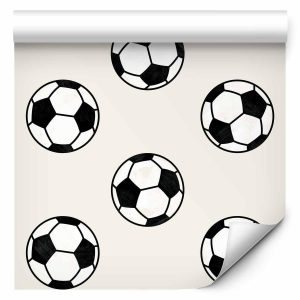Tapisserie murale - Soccer - Symmetrical black-and-white soccer balls on a beige background