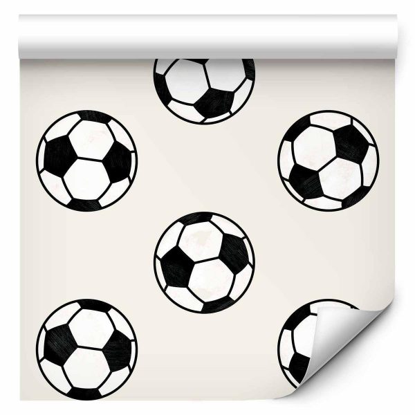 Tapisserie murale - Soccer - Symmetrical black-and-white soccer balls on a beige background