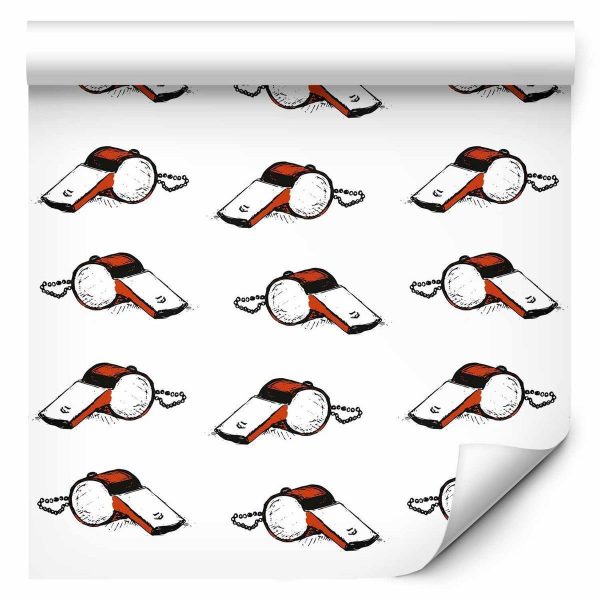 Tapisserie murale - Soccer Whistles - Black and white with red accents on a white background
