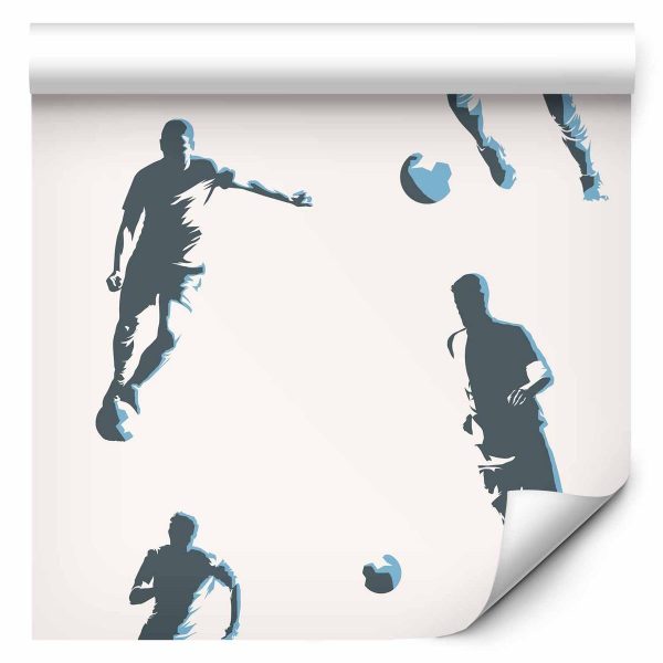 Tapisserie murale - Traces and Balls - Black-and-white soccer motifs on a beige background