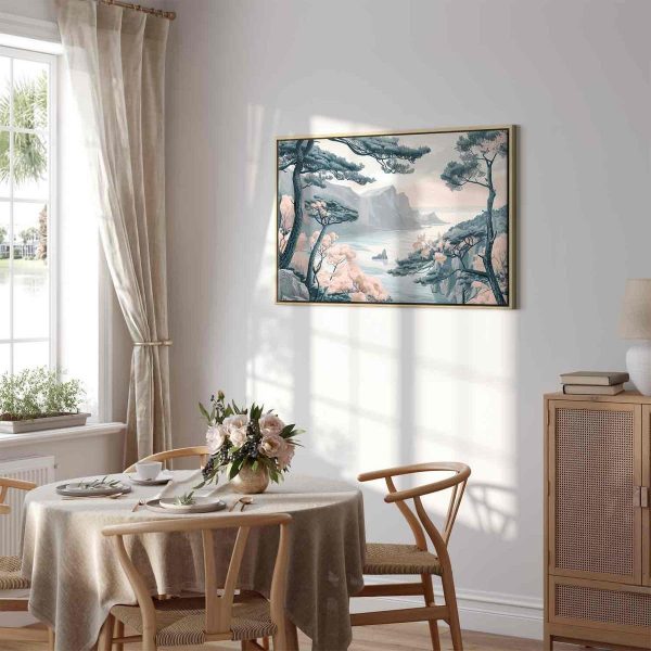 Tableau - Mountainous Coast with Trees and Rocks in Light Pastel Blues