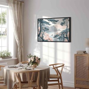 Tableau - Mountainous Coast with Trees and Rocks in Light Pastel Blues