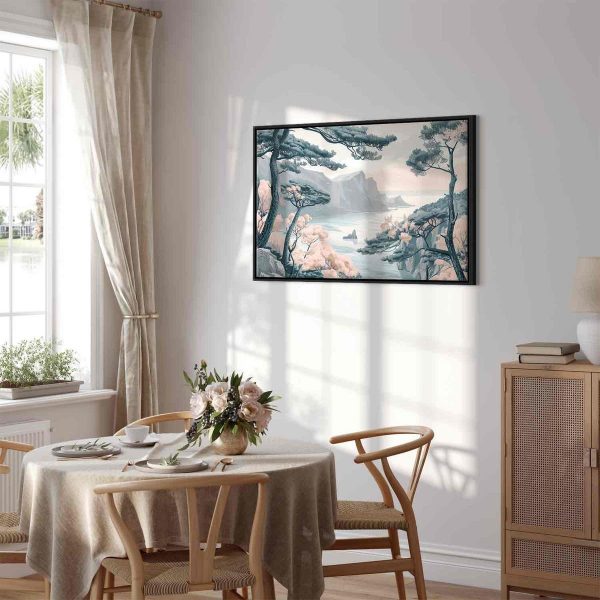 Tableau - Mountainous Coast with Trees and Rocks in Light Pastel Blues