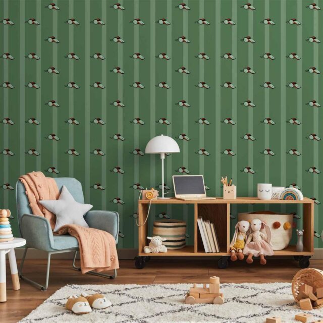 Tapisserie murale - Sports Whistles - Repeating pattern on a striped green background