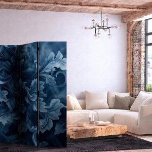 Paravent - Abstract Ornaments - Dark Blue Victorian Leaves