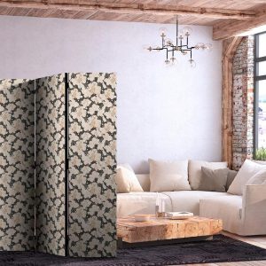 Paravent - Among Pink Shrubs - White and Beige Rabbits on a Blooming Meadow