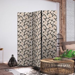 Paravent - Among Pink Shrubs - White and Beige Rabbits on a Blooming Meadow