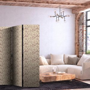 Paravent - Beige Nature of the Forest - Mushrooms Flowers and Herbs on a Light Background