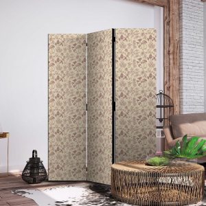 Paravent - Beige Nature of the Forest - Mushrooms Flowers and Herbs on a Light Background