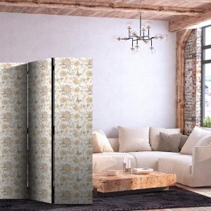 Paravent - Beige Shades of Nature - Flowers and Butterflies on a White Background - Illustration