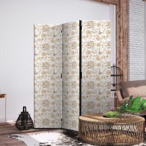 Paravent - Beige Shades of Nature - Flowers and Butterflies on a White Background - Illustration