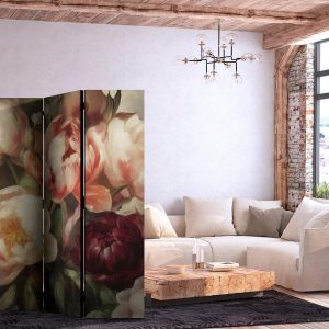 Paravent - Blooming Peonies - Charismatic Flowers Bathed in Sunlight