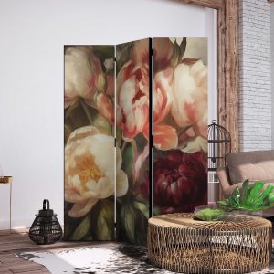 Paravent - Blooming Peonies - Charismatic Flowers Bathed in Sunlight