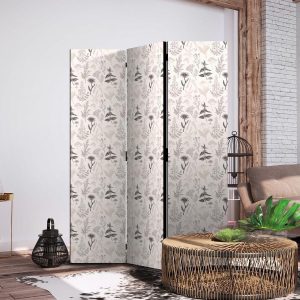 Paravent - Botanical Illustration - Drawing of Flowers and Herbs - Beige Grays