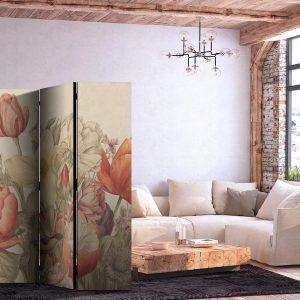 Paravent - Bouquet with Tulips - Colorful Flowers on a Light Background - Illustration