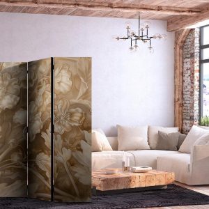 Paravent - Carved Floral Ornaments in Soft Sepia and Brown Tones