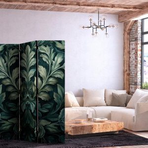 Paravent - Dark Green Victorian Leaves - Botanical Carved Composition