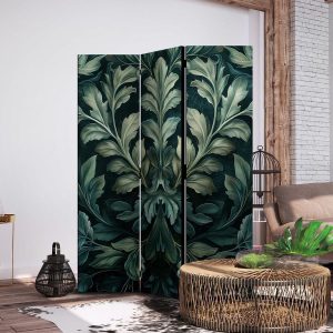 Paravent - Dark Green Victorian Leaves - Botanical Carved Composition