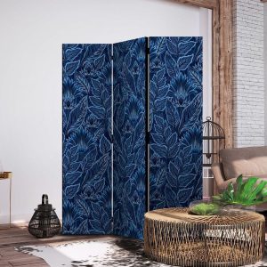 Paravent - Dense Vegetation - Botanical Patterns in Illustrative Style Blue