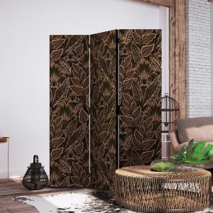 Paravent - Dense Vegetation - Botanical Patterns in Illustrative Style Brown