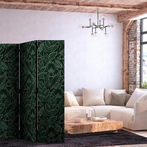 Paravent - Dense Vegetation - Botanical Patterns in Illustrative Style Green