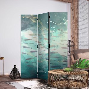 Paravent - Escaping Fish - Very Fast Swimming Fishes in Muted Colors Among Sea Depths