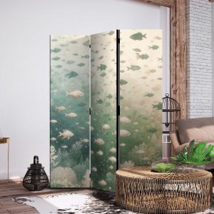 Paravent - Fish and Diverse Vegetation - A Group of Fish in Pastel Muted Colors Among Oceanic Vegetation