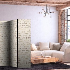 Paravent - Fish in Beige Tones - Various Species of Fish in Beige-Brown Colors Presented in Vintage Style on a Light Background