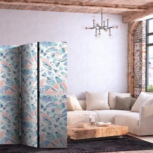 Paravent - Fish in Minimalist Style - Fish in Aztec Style in Pastel Color Shades on a White Background