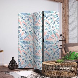 Paravent - Fish in Minimalist Style - Fish in Aztec Style in Pastel Color Shades on a White Background