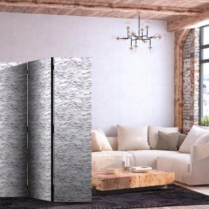 Paravent - Fish in Subdued Colors - Shoal of Small Fish in Light Purple and Delicate Pink Against Gray Waves