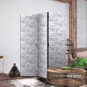 Paravent - Fish in Subdued Colors - Shoal of Small Fish in Light Purple and Delicate Pink Against Gray Waves